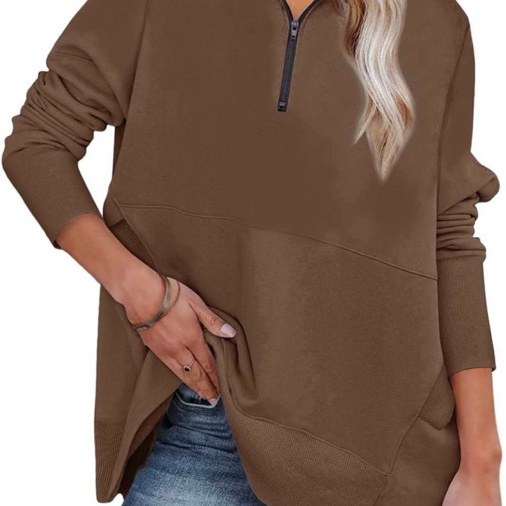 Cozy Brown Quarter-Zip Women's Hoodie